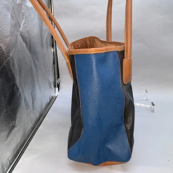 Gently Used Neiman Marcus Blue, Black, Brown Pebble Texture  Faux Leather Tote - Picture 3 of 9